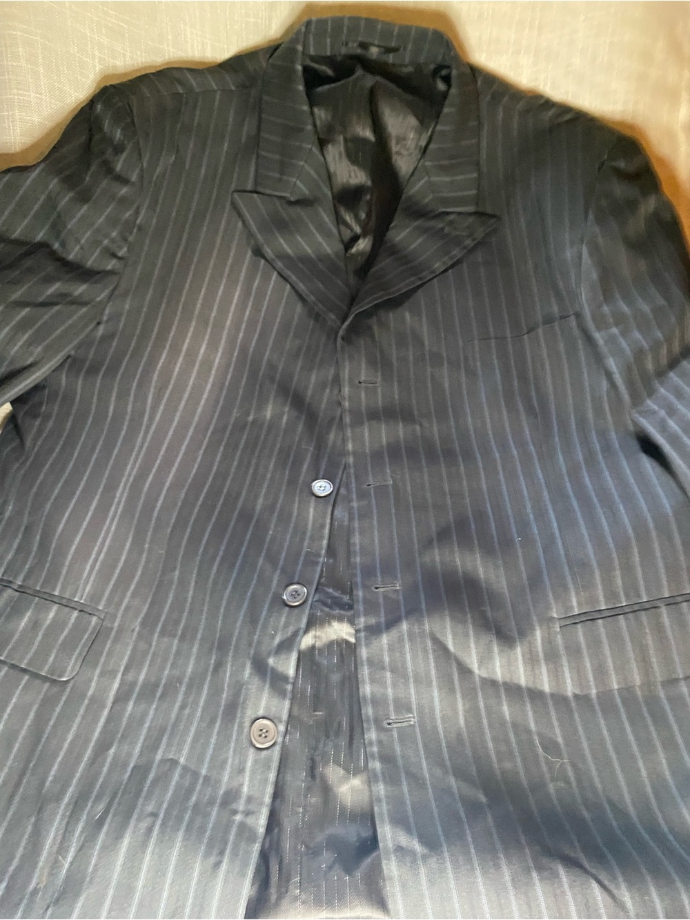 Classic Black Pinstripe Single-Breasted Suit Jacket